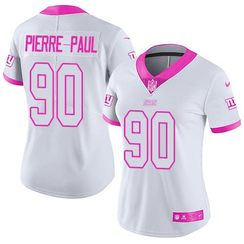Nike Giants #90 Jason Pierre-Paul White/Pink Women's Stitched NFL Limited Rush Fashion Jersey - Click Image to Close